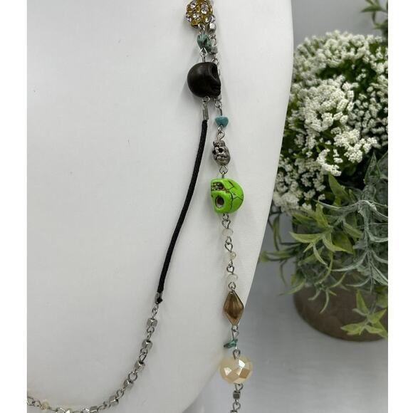 Silver Tone Black Cord
Multicolor Skull Mixed Media Edgy Gothic Necklace - Picture 7 of 8